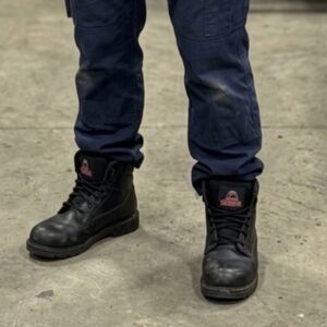 Brahma Black Lace-Up Work Boots with Red Logo